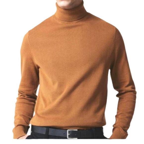 Men's New Merino Wool Tan Turtle Neck Sweater L - Picture 1 of 4